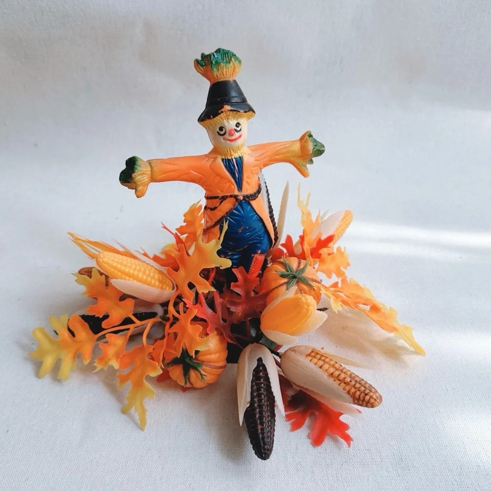 Vintage 1970s Florabelle Flowers scarecrow Fall foliage table centerpiece